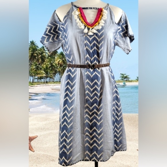 CLEARANCE ANTHROPOLOGIE THML BOHO GAUZY COTTON TASSEL DRESS SIZE MEDIUM EUC - Picture 11 of 13